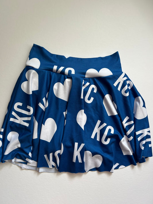 Cheer Skirt: KC Blue with Hearts