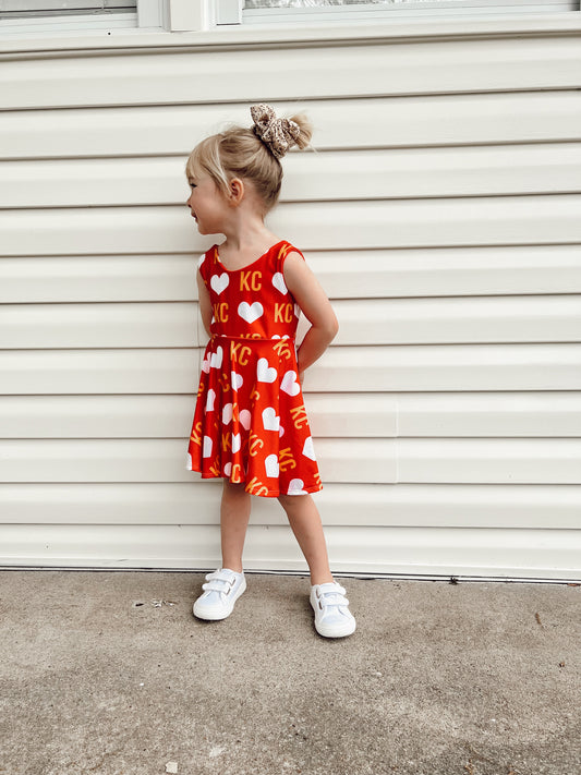 Twirl Dress: KC Heart on Red