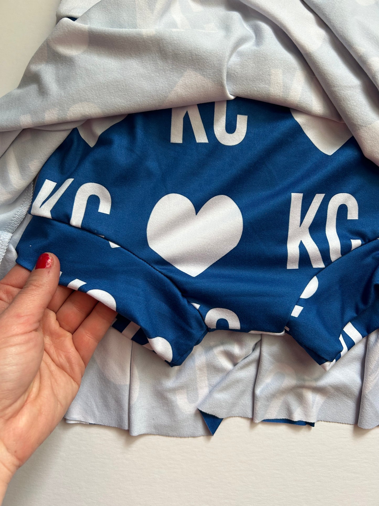 Cheer Skirt: KC Blue with Hearts